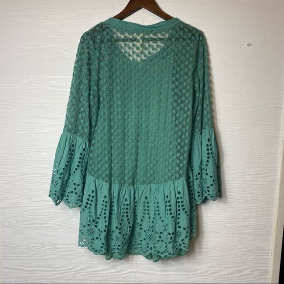RHUM & RAISIN Teal Eyelet layer Tunic Boho Bohemian M/L - Picture 9 of 11